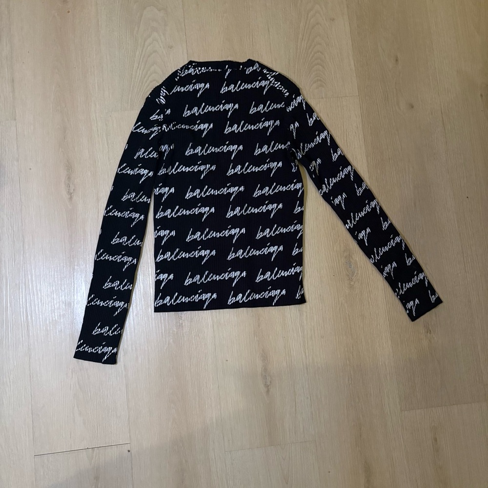 Balenciaga Black and White Logo Long Sleeve Shirt